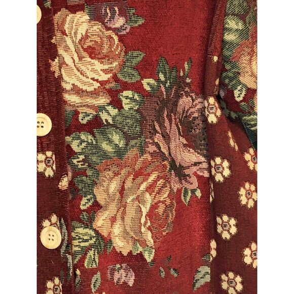 Coldwater Creek Womens Size Small Red Floral Button Up Tapestry Jacket - Picture 3 of 4